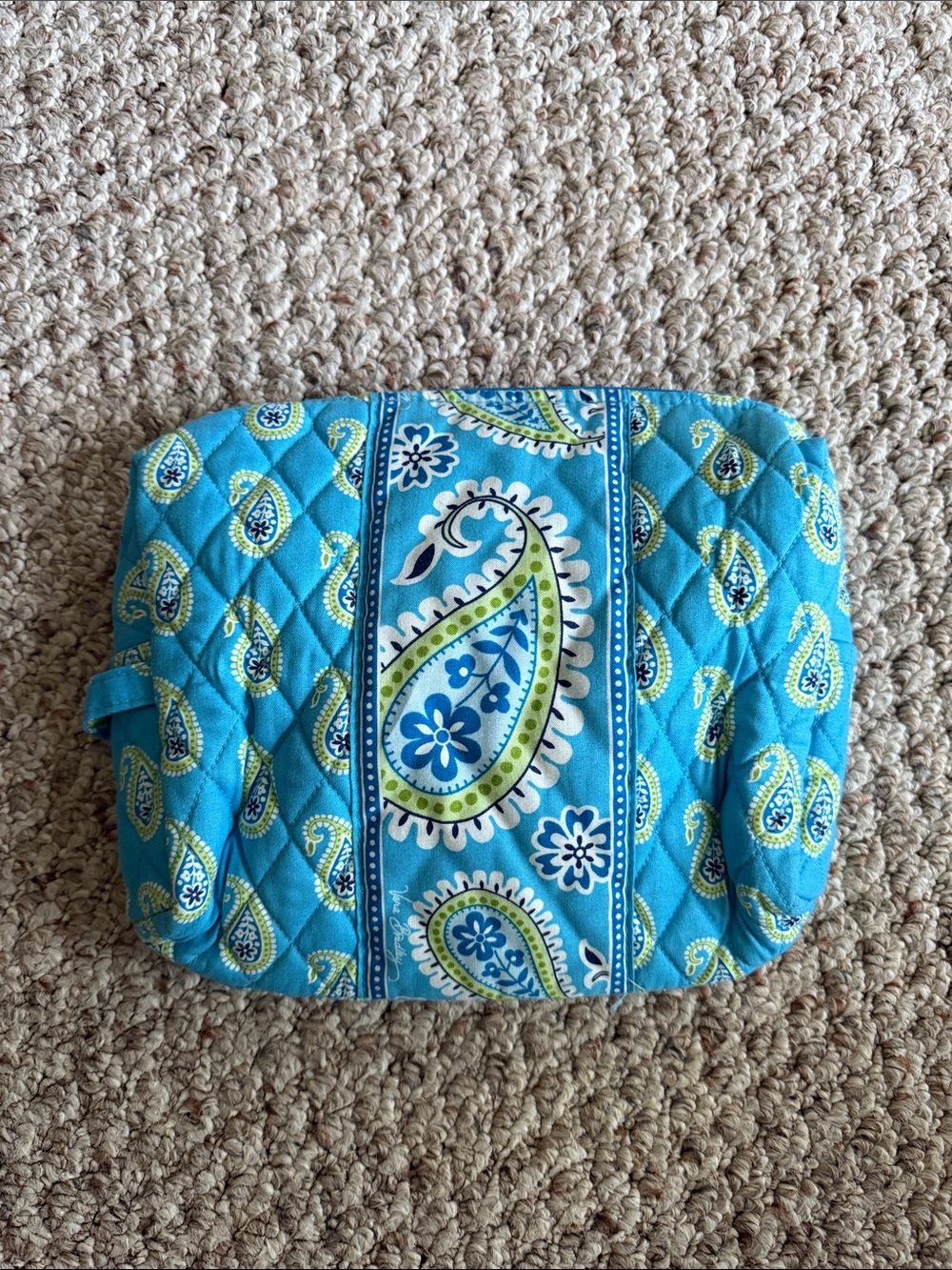 Quilted Paisley Cosmetic Pouch in Turquoise, White & Lime